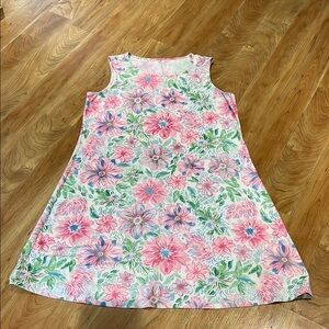 Stella Parker white pink green floral sleeveless swim /pool cover up dress S